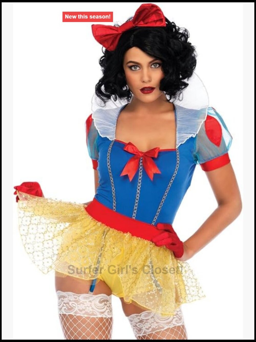Sexy Snow White Costume Bodysuit Skirt Headband Halloween